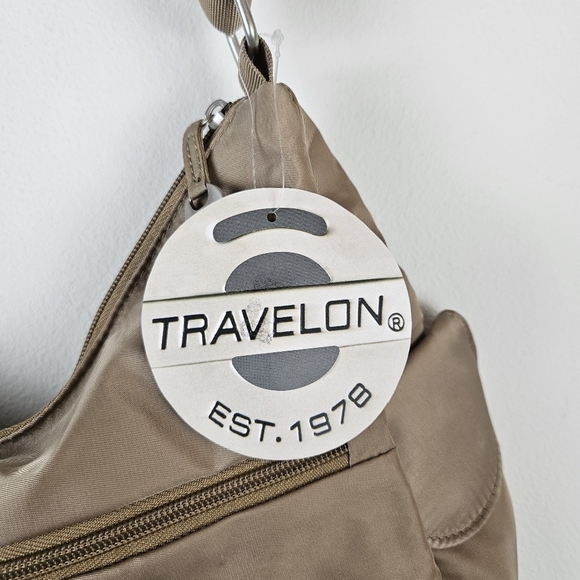 Travelon Anti-theft Signature 3 Compartment Cross Body Bag Beige Tan RFID NWT - Picture 6 of 11